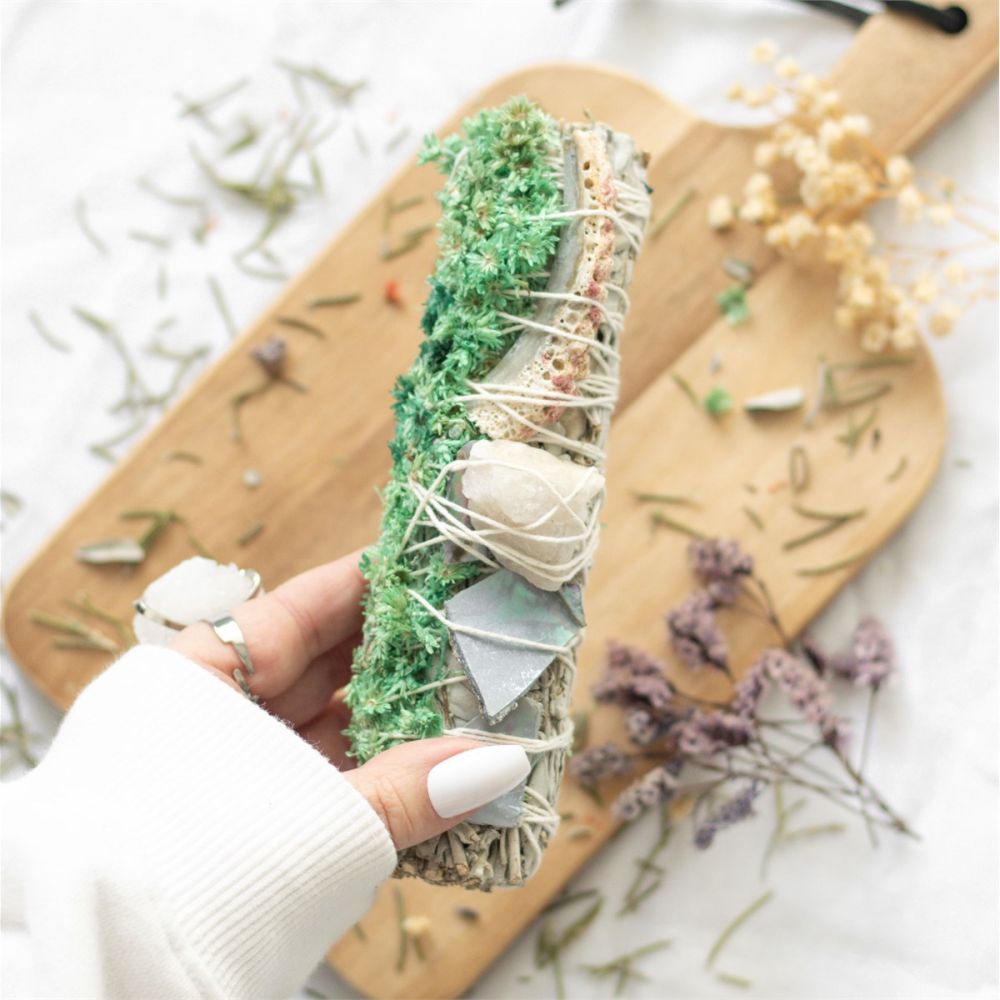 Something Different - 6in Ritual Wand with White Sage, Abalone and Quartz Smudge stick - Multicolours
